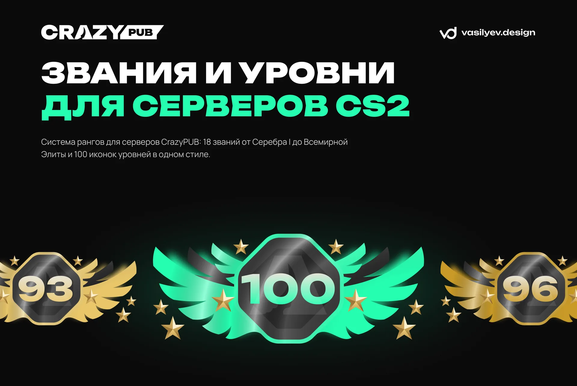 Иконки уровней 93, 100 и 96 для серверов CrazyPUB в CS2